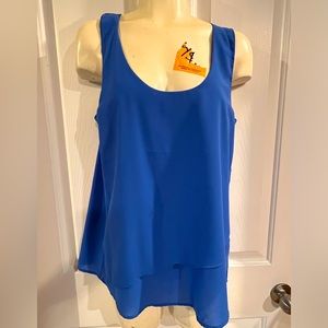 Preowned Japna Sleeveless Blouse, Blue, Low Tank With Zipper In Back